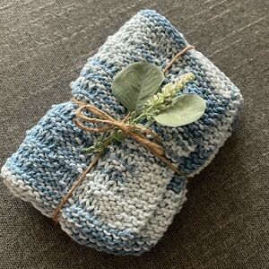 Handmade knitted blue washcloths/dishcloths
